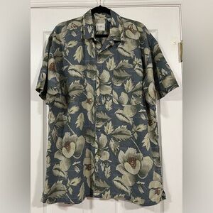 Robert Stock Shirt Mens Large Blue & GreenHawaiian Aloha Trible